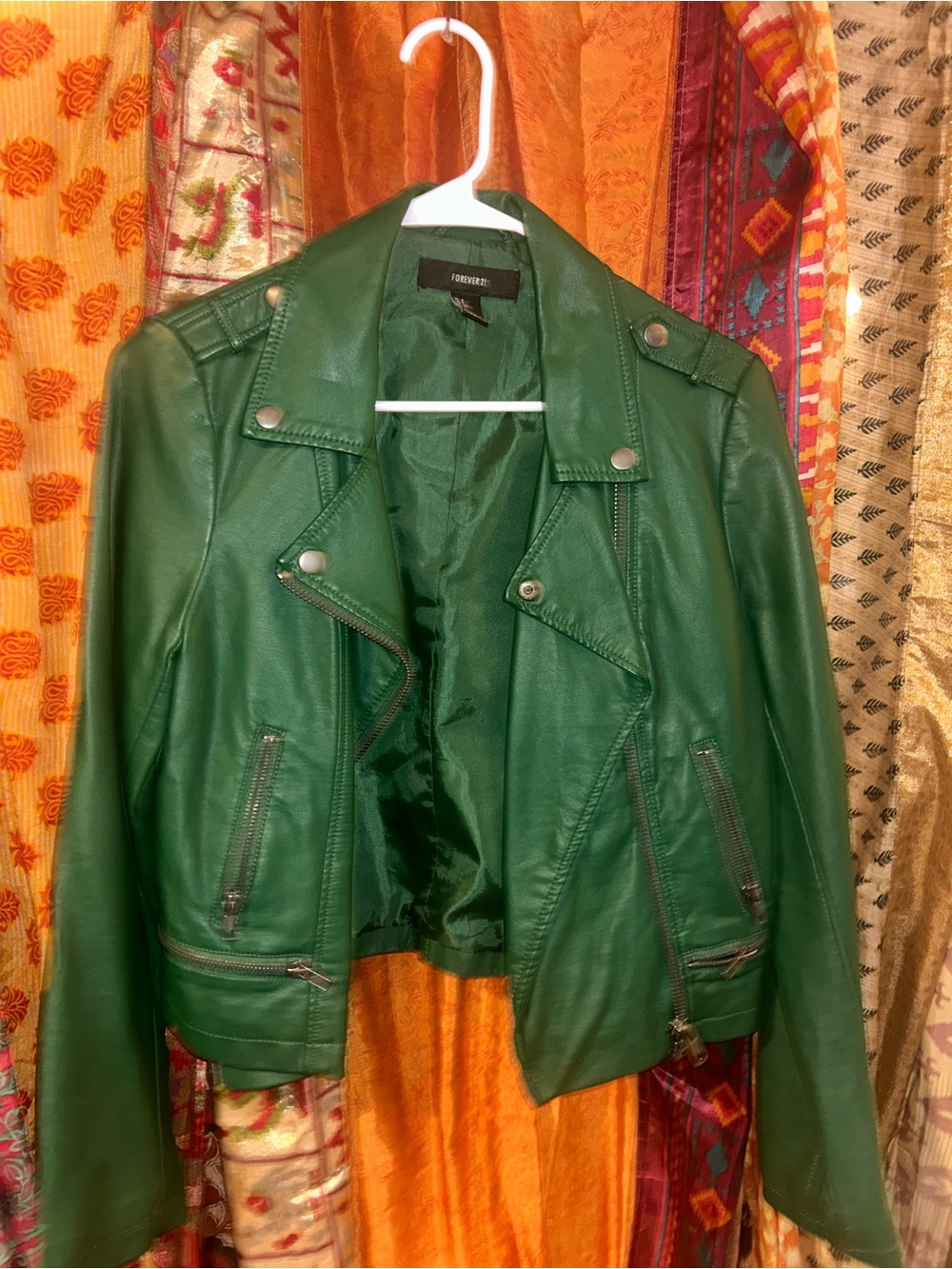 Forever 21 Emerald Green Faux Leather Moto Jacket